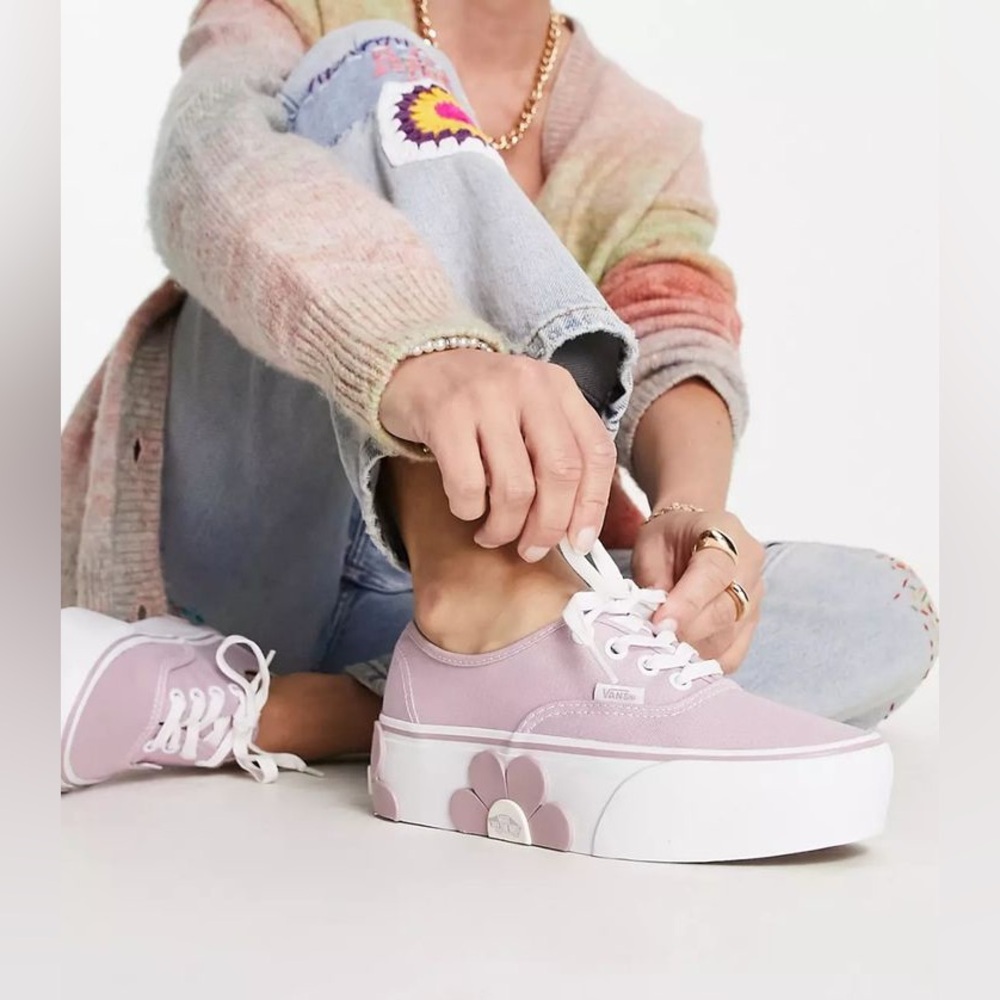 Vans Pink Platform Sneakers with White Soles and Daisy Detail